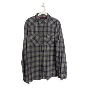 Woolrich John Rich & Bros Shirt Men XL Long Sleeve Button Up Navy Grey Plaid